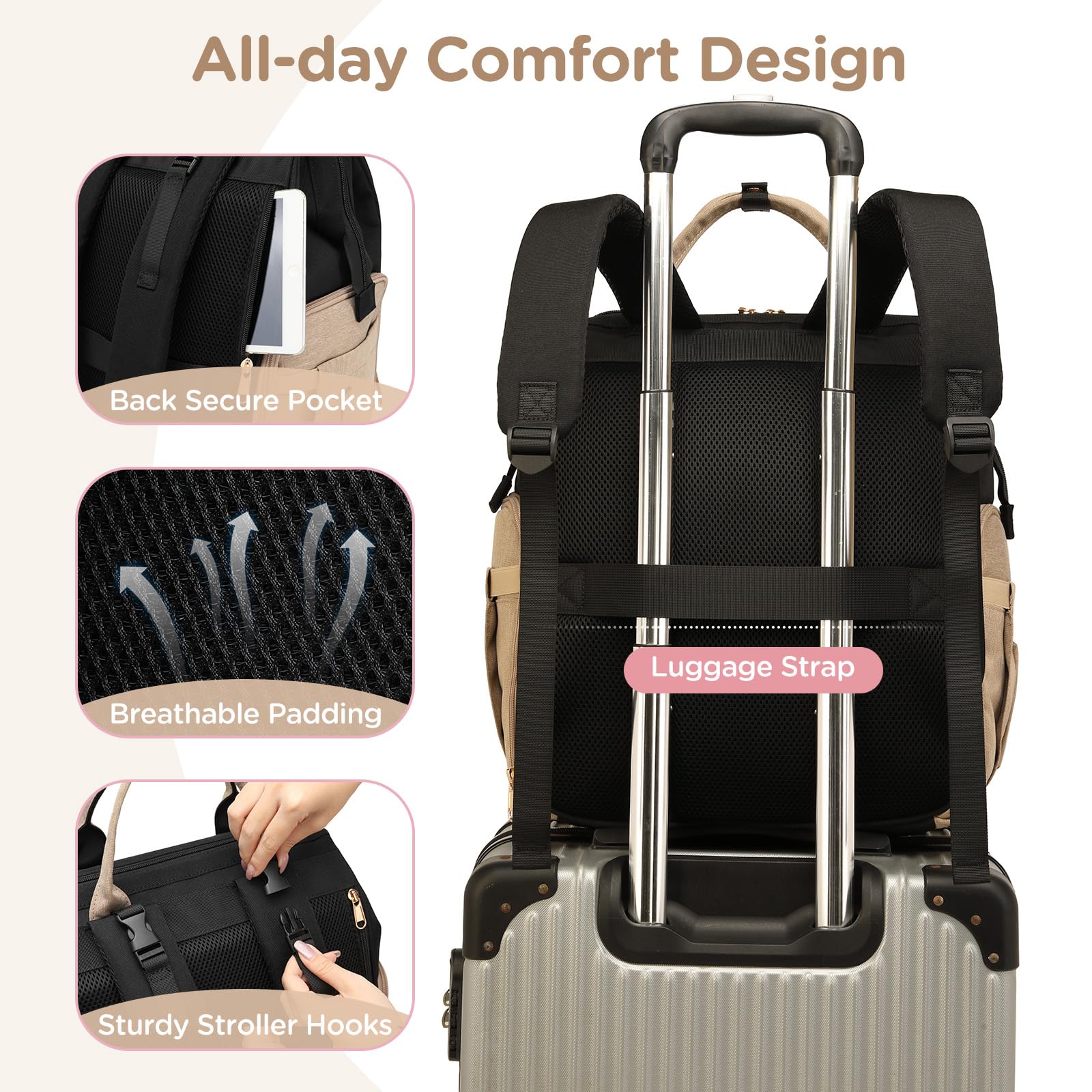 Qualyphant breathable back panel helps stay cool while carrying