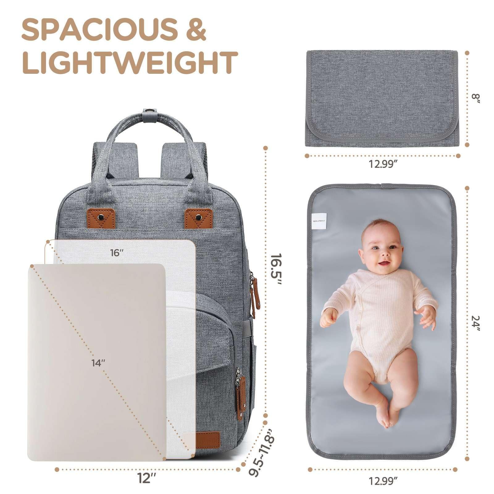 Qualyphant changing pad included for on-the-go diaper changes
