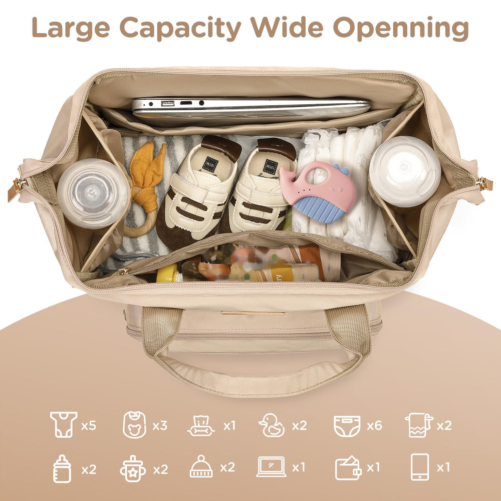 Qualyphant divider-removed configuration doubles as a roomy diaper bag.