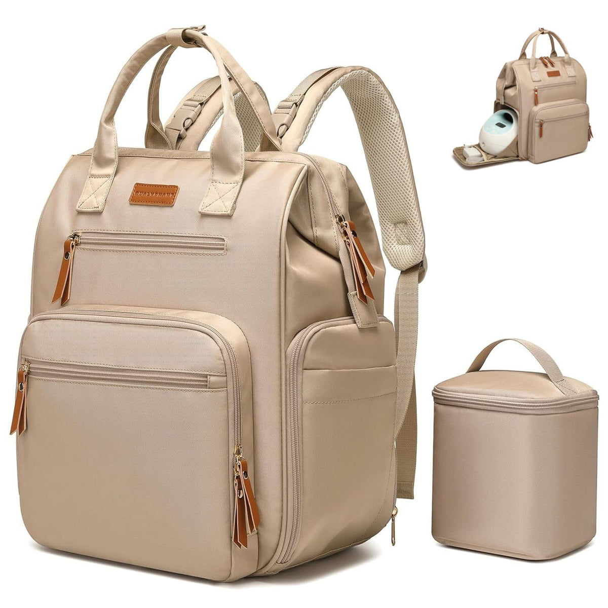 Qualyphant extra large breast pump bag front view with dual-opening access for quick use.