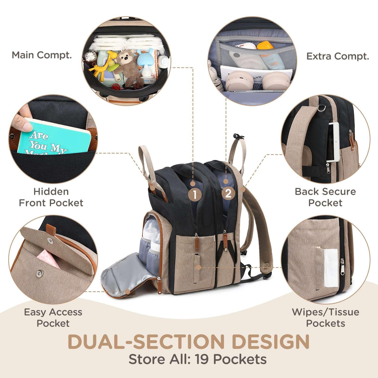 Changing pad included for on-the-go diaper changes with Qualyphant bag.