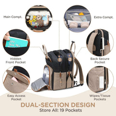 Changing pad included for on-the-go diaper changes with Qualyphant bag.