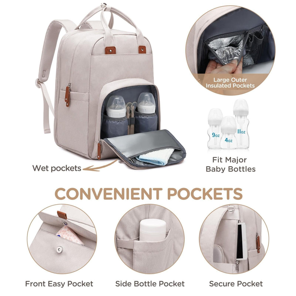 Qualyphant diaper bag includes 16-inch laptop sleeve for work trips.