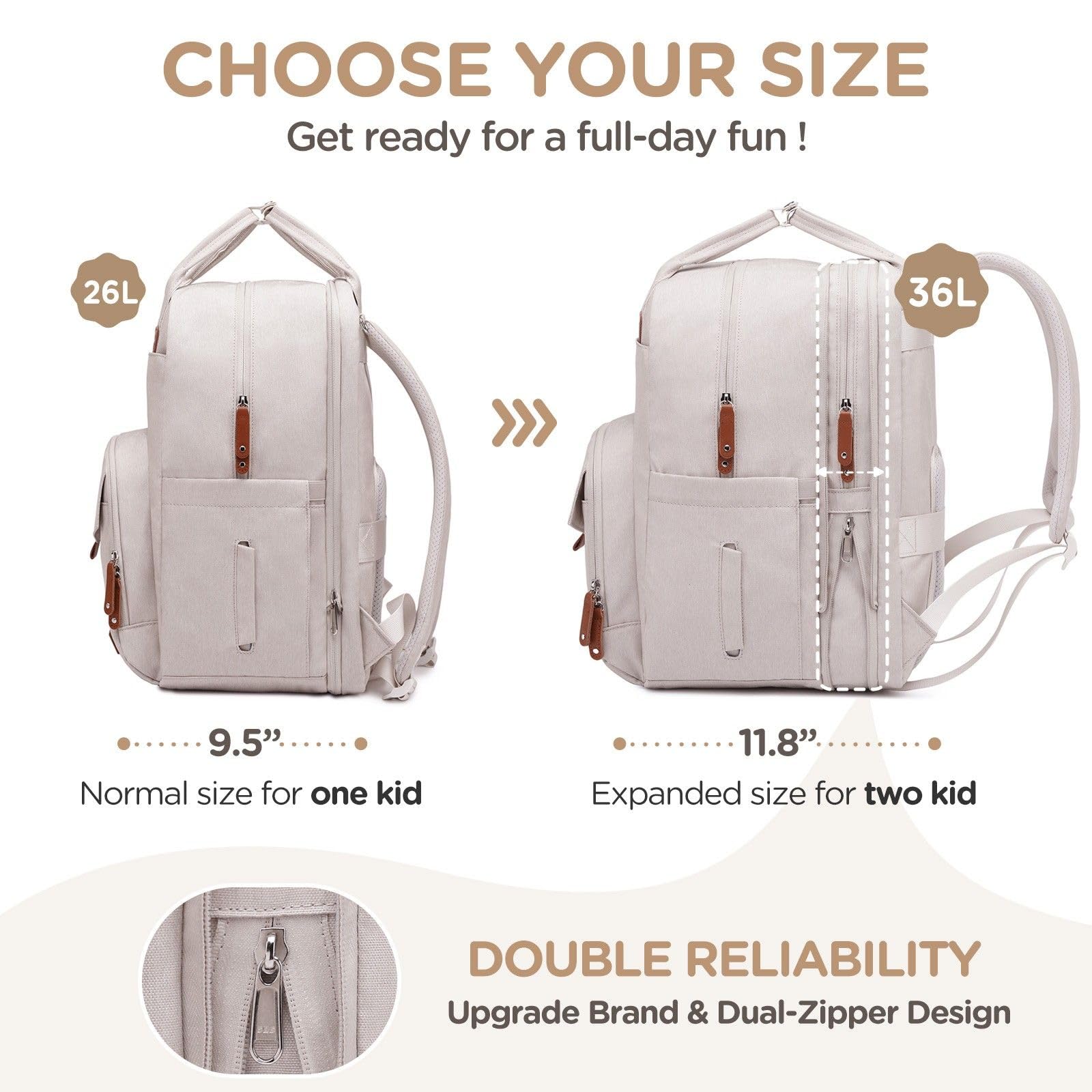 Qualyphant diaper bag with dual compartments keeps two kids' items neatly separated.