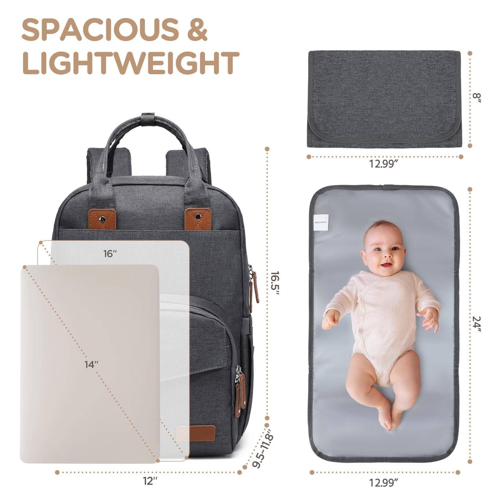 Qualyphant twin diaper bag changing pad included for quick changes