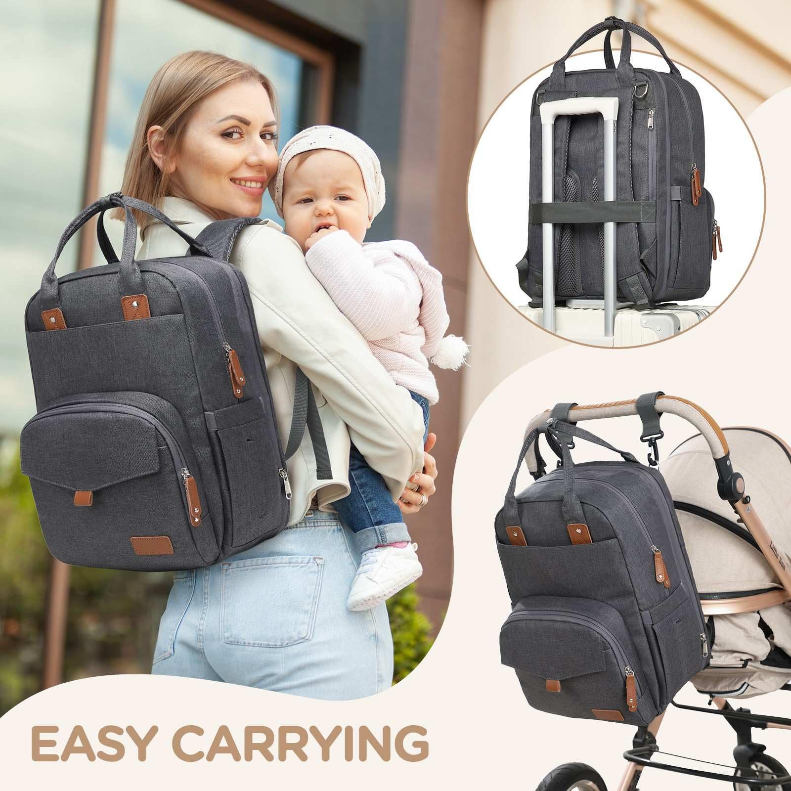 Qualyphant twin diaper bag insulated bottle holders and side pockets