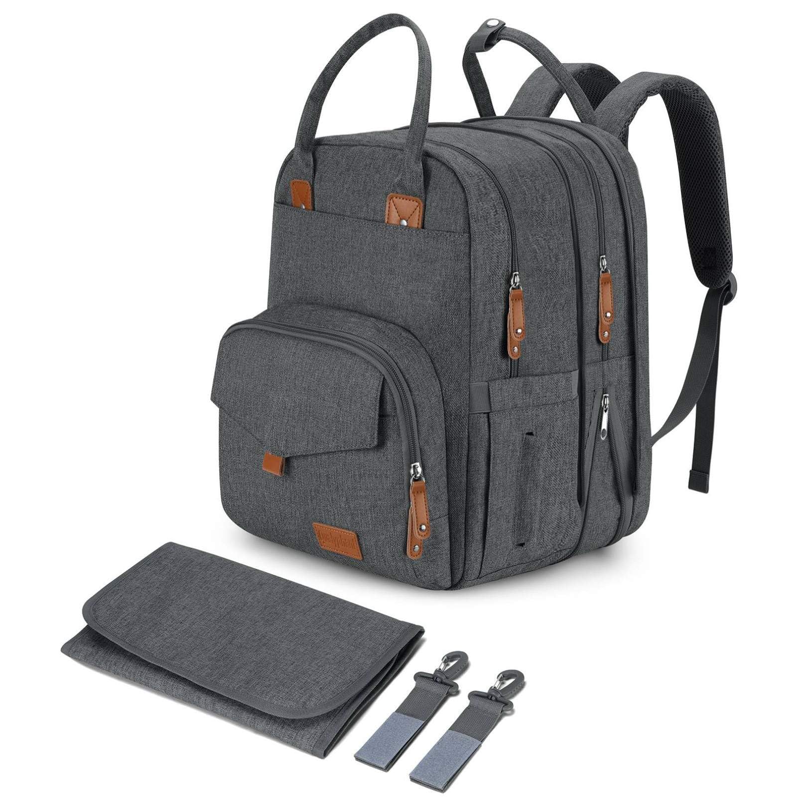 Qualyphant twin diaper bag main compartment expands for twins on the go