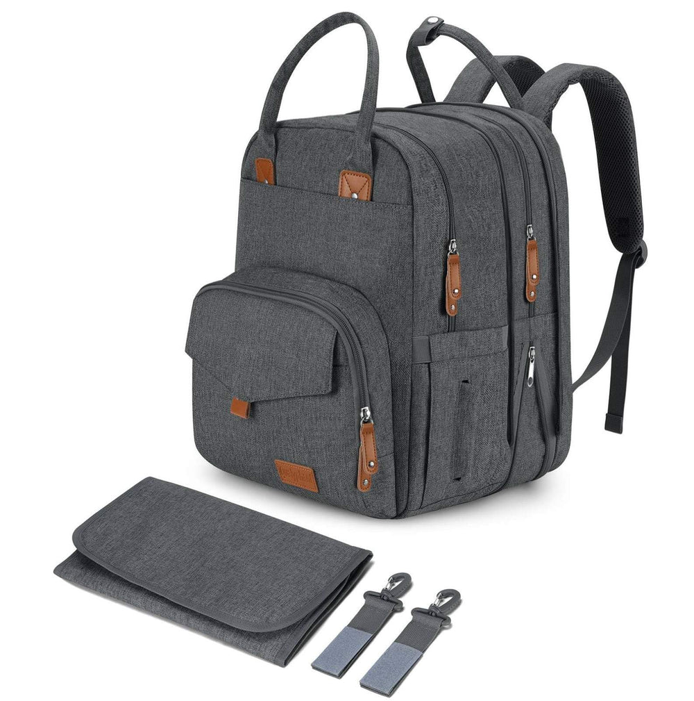 Qualyphant twin diaper bag main compartment expands for twins on the go