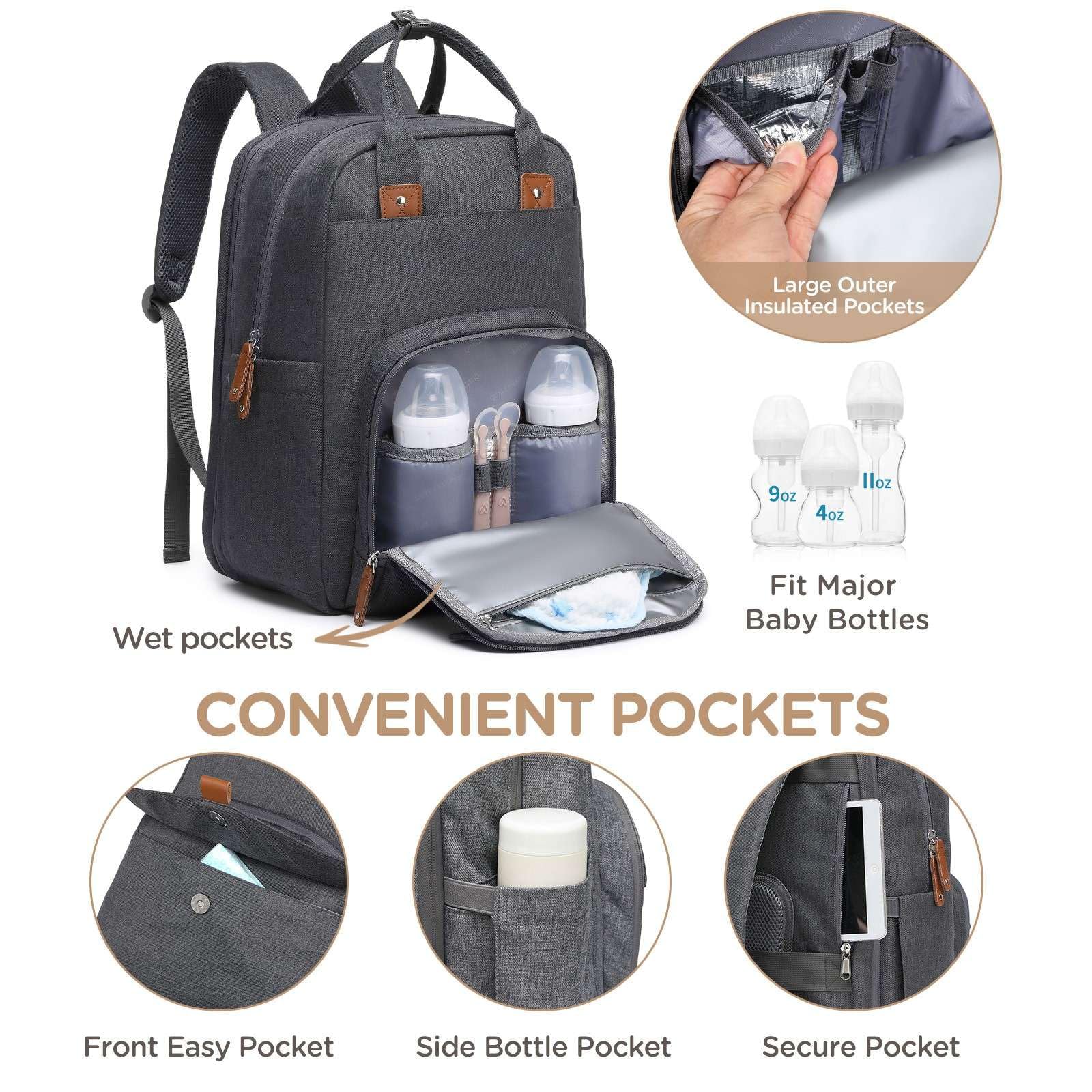Qualyphant twin diaper bag multiple pockets and a 16 inch laptop sleeve