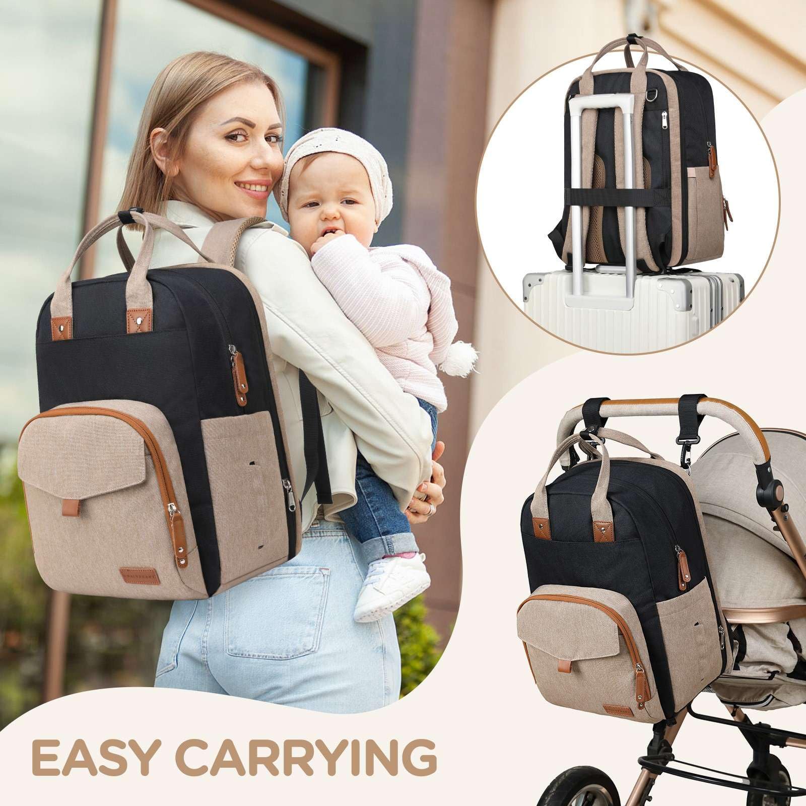 Stroller straps secure the bag during walks with your stroller.