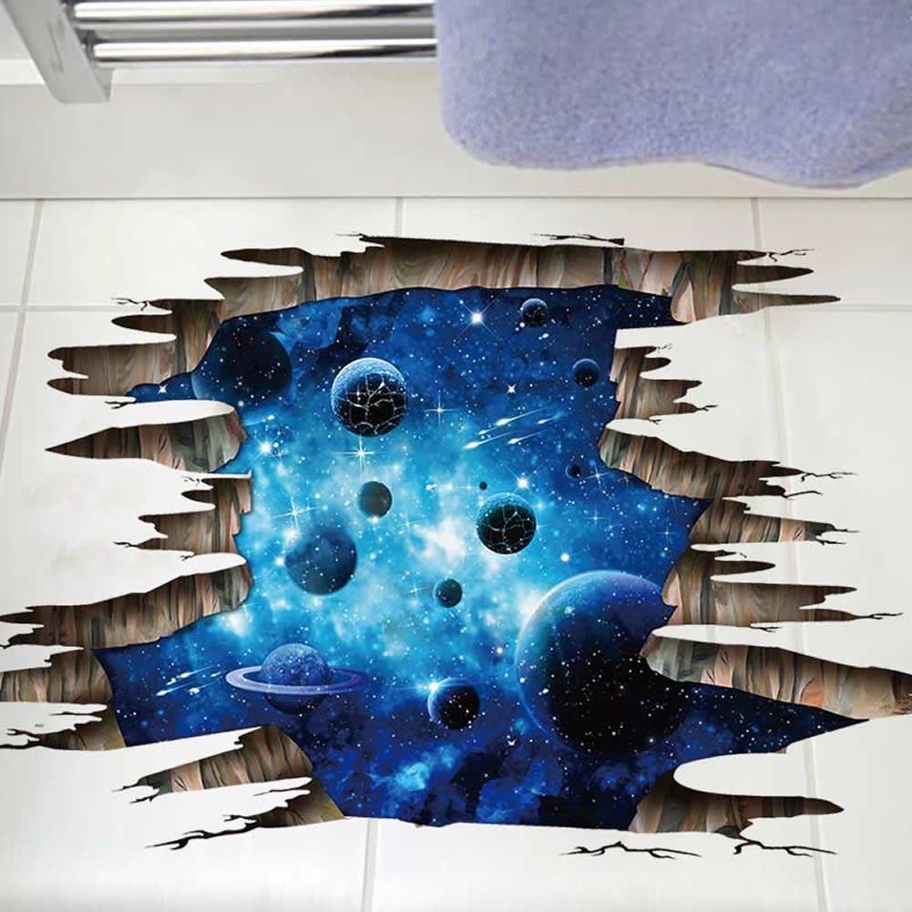 Quanhaigou 3D space floor sticker for immersive kids’ room decor.
