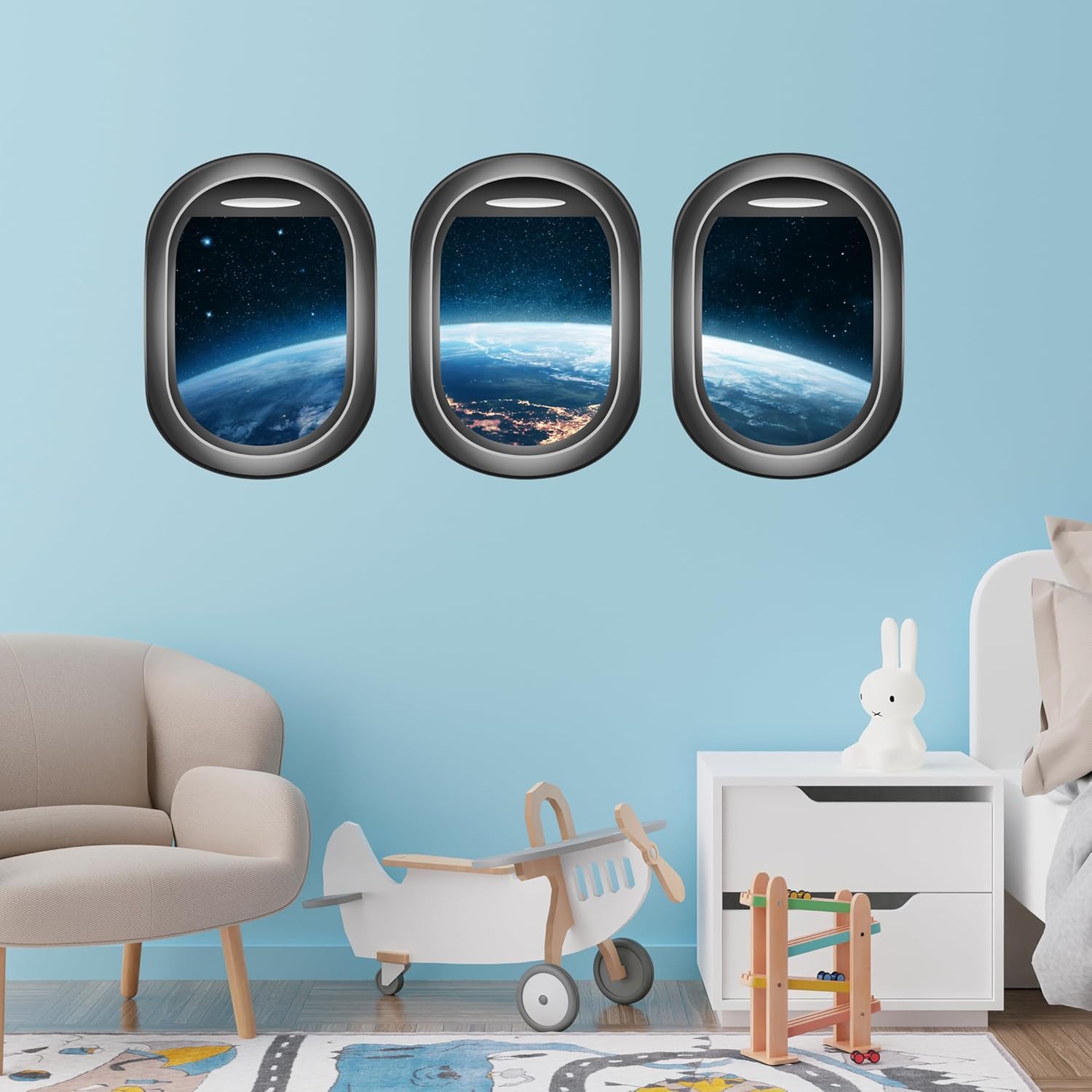 Quanhaigou Galaxy glow decal creates a starry ceiling accent for imaginative play.