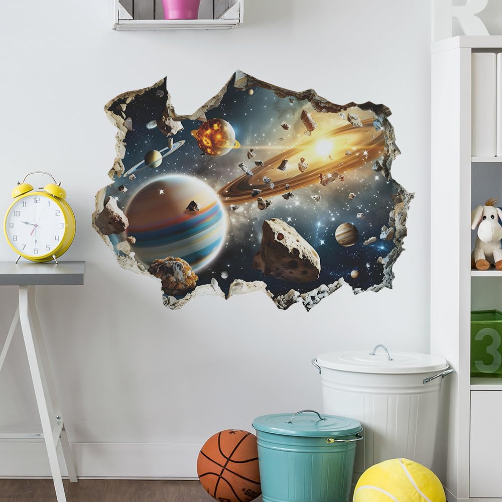 Quanhaigou universe planets wall mural highlights gleaming planets and rings for magical ambience.