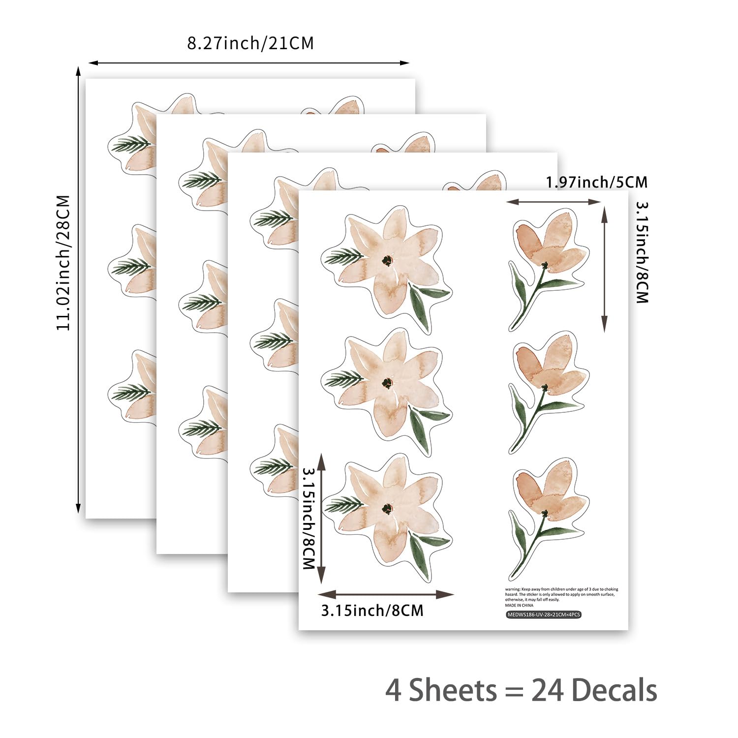 QUCHENG Boho watercolor nursery livestock illustrations sticker suitable for walls