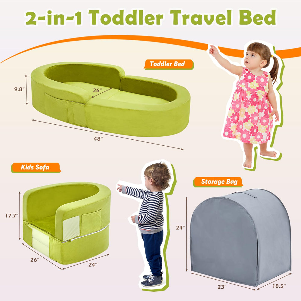 QUCHI 2-in-1 toddler bed-sofa demonstrates versatile indoor use.