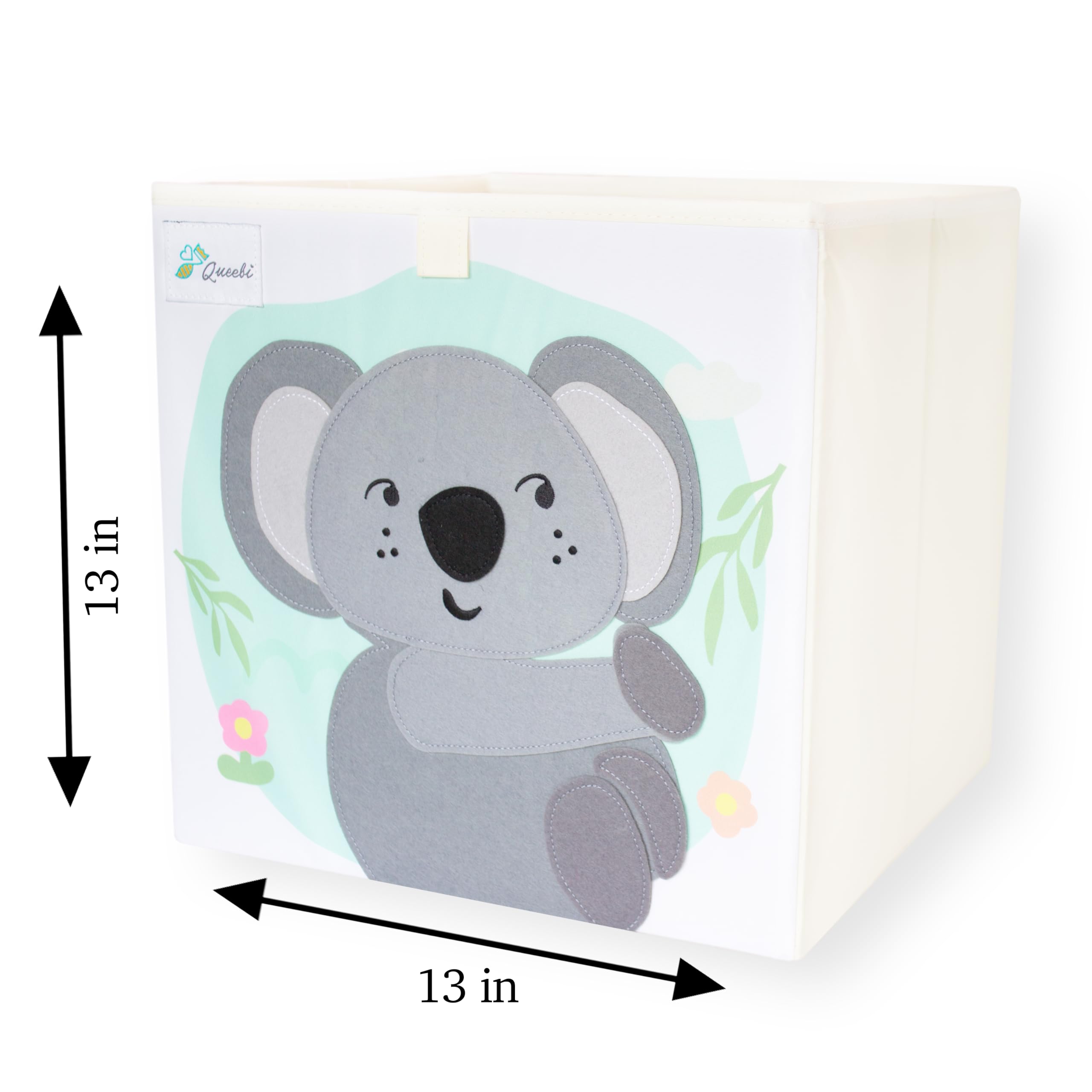 Queebi Koala storage cube book bin organizes kids books by size.