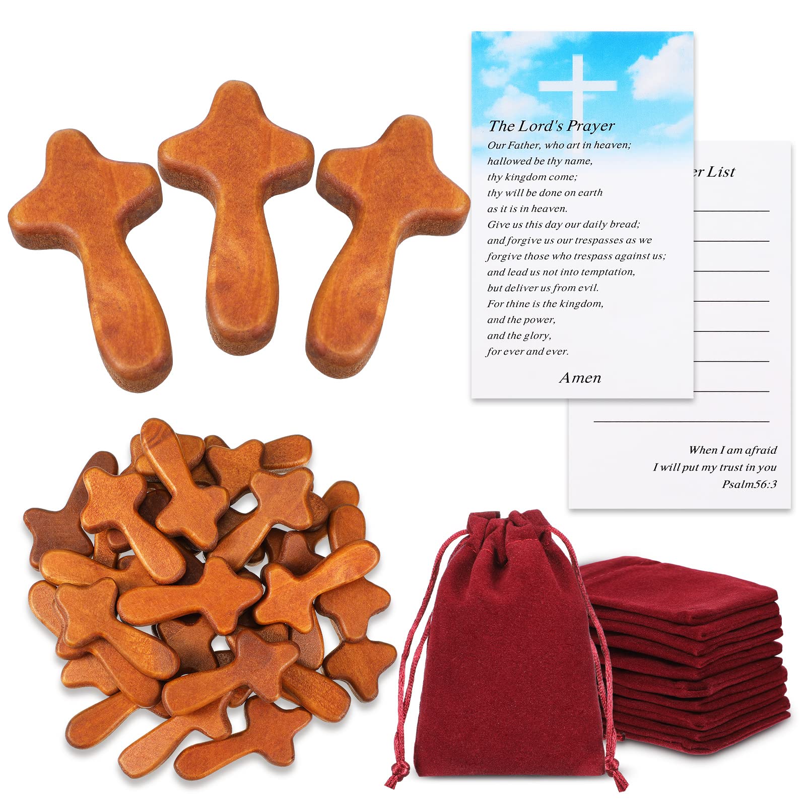 Queekay 50-set wooden crosses for pocket prayers, convenient everyday carry.