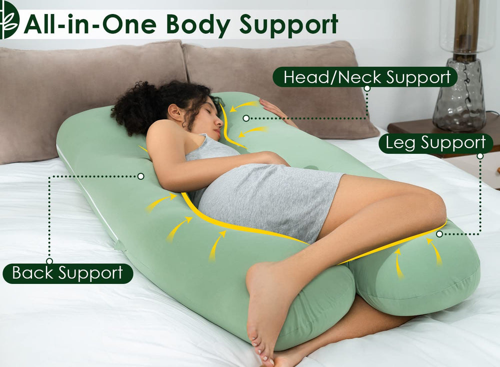 Queen Rose full-body maternity pillow supports belly, back, and hips for restful nights