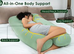 Queen Rose full-body maternity pillow supports belly, back, and hips for restful nights