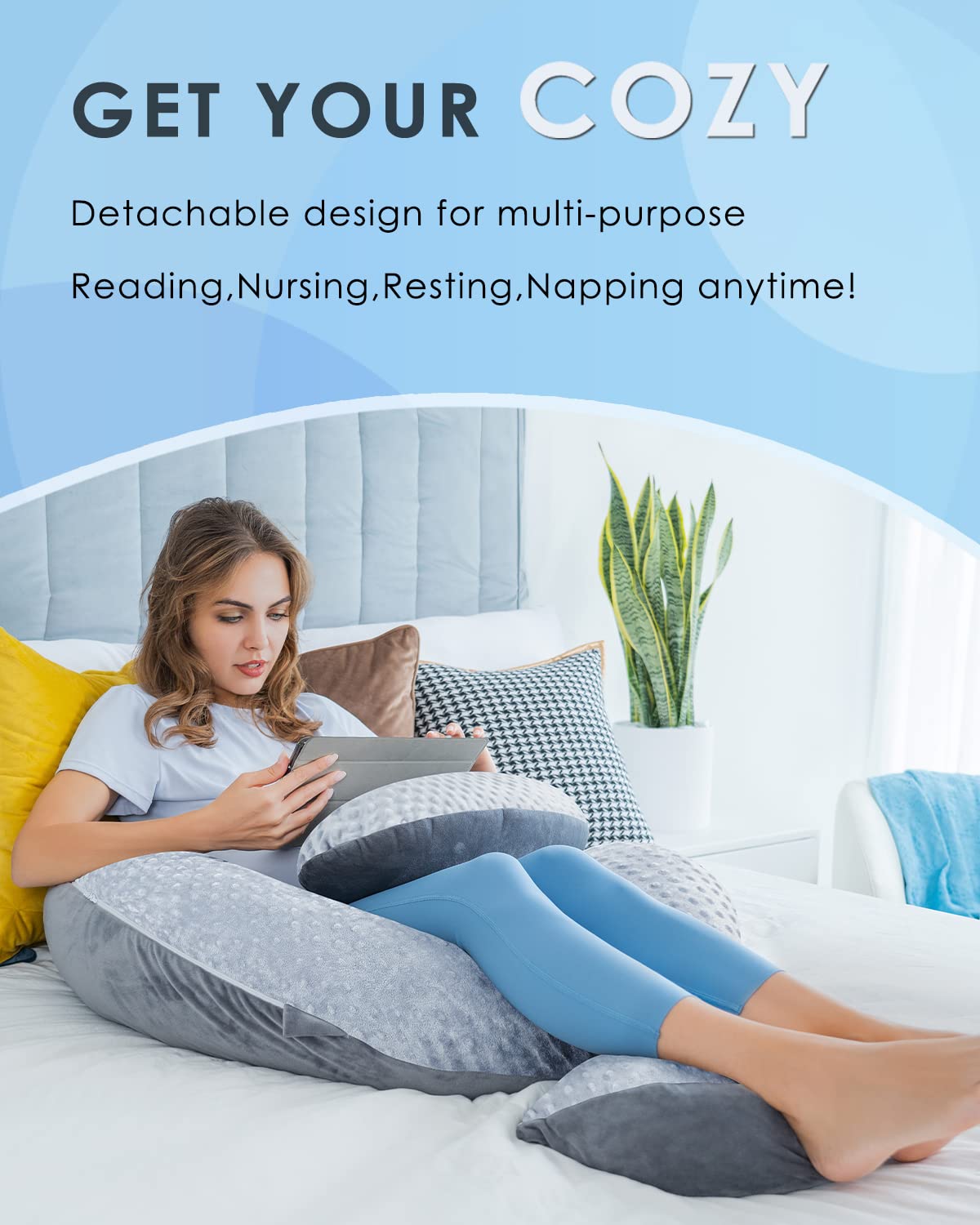 QUEEN ROSE grey pregnancy pillow supports pregnancy and postpartum comfort