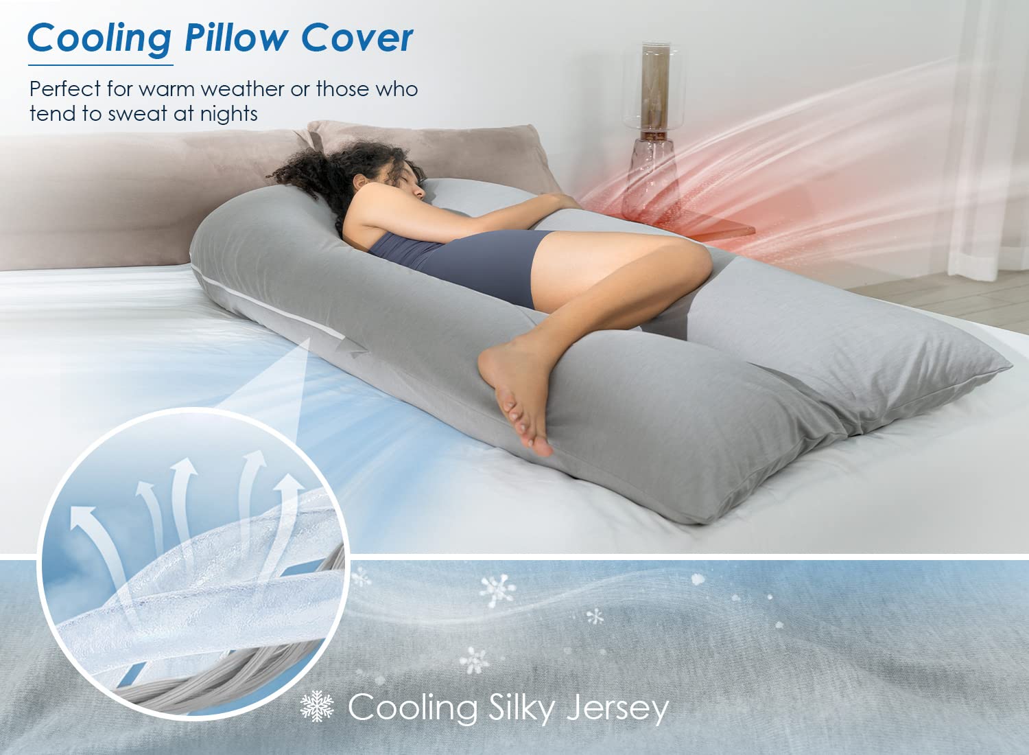 Queen Rose pregnancy pillow with silky cover offers breathable moisture-wicking comfort.