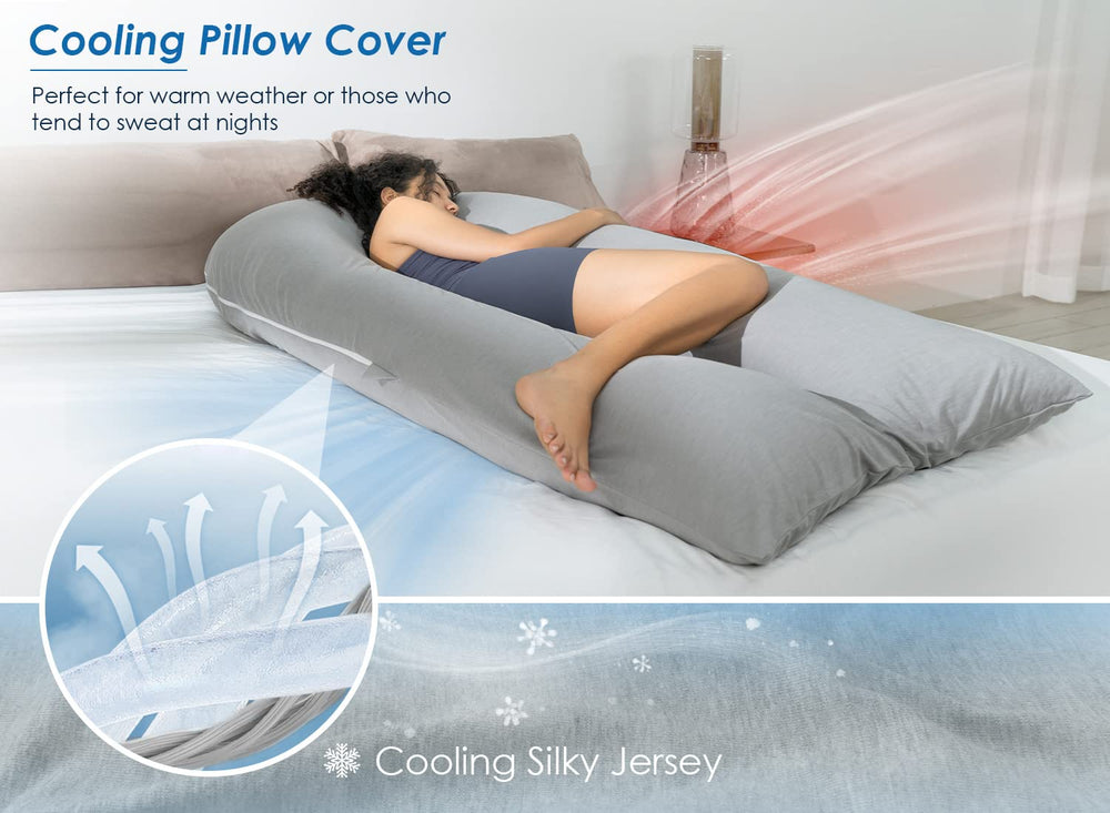 Queen Rose pregnancy pillow with silky cover offers breathable moisture-wicking comfort.