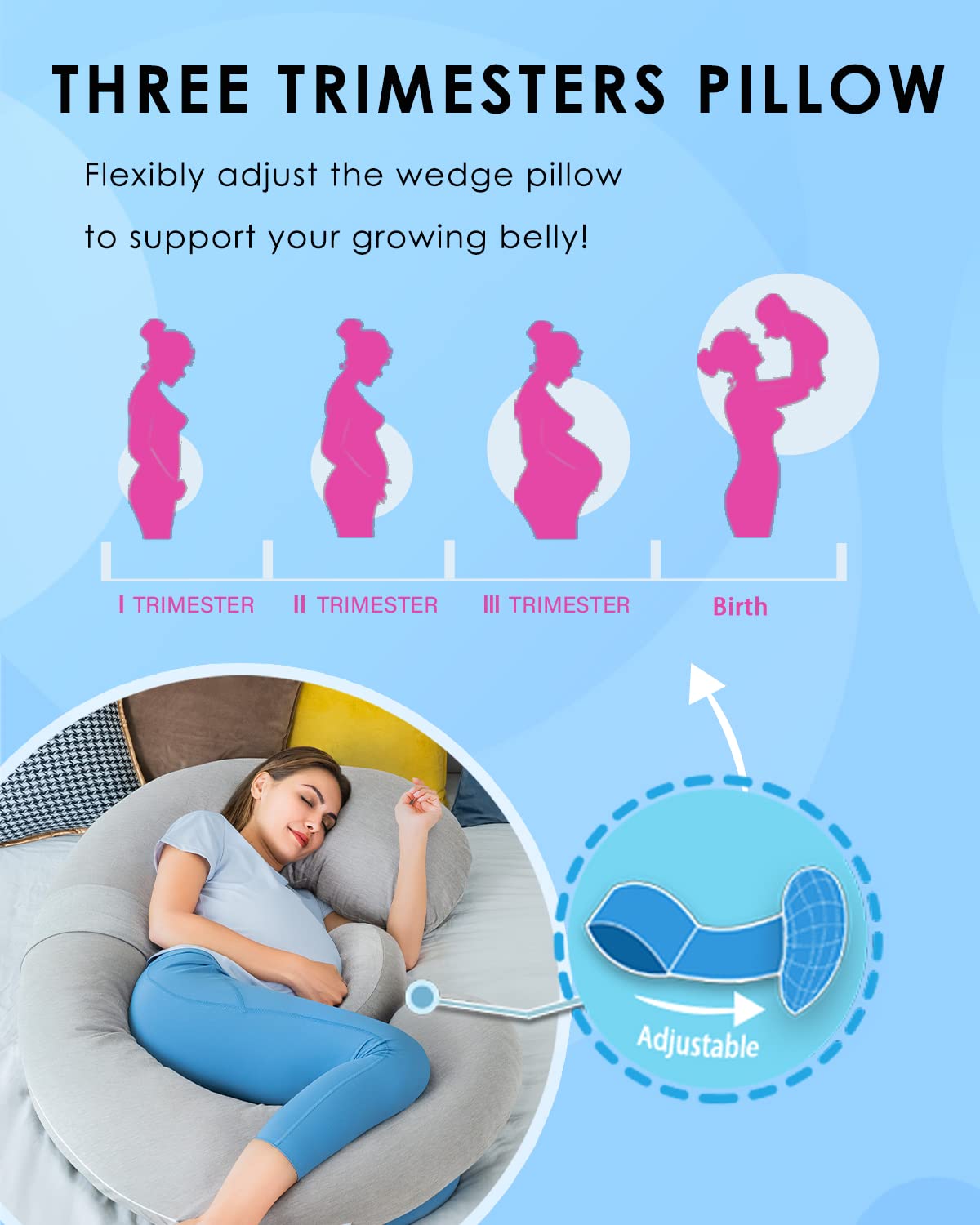Queen Rose pregnancy pillow wedge for belly support and adjustability.