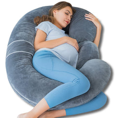 QUEEN ROSE pregnancy pillow with gray velvet cover for cozy side sleeping