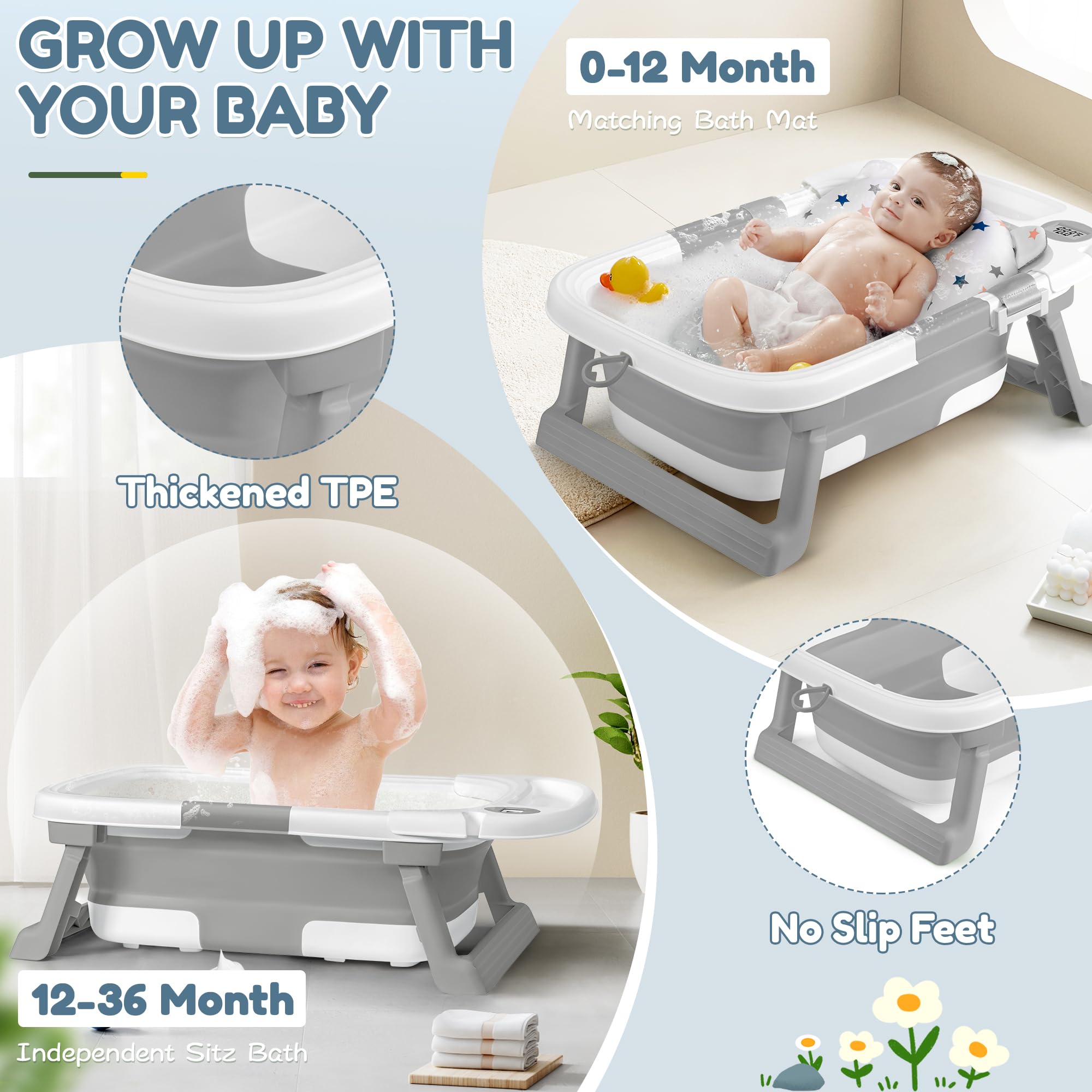 QueenFul four-corner support keeps the tub stable during bath.