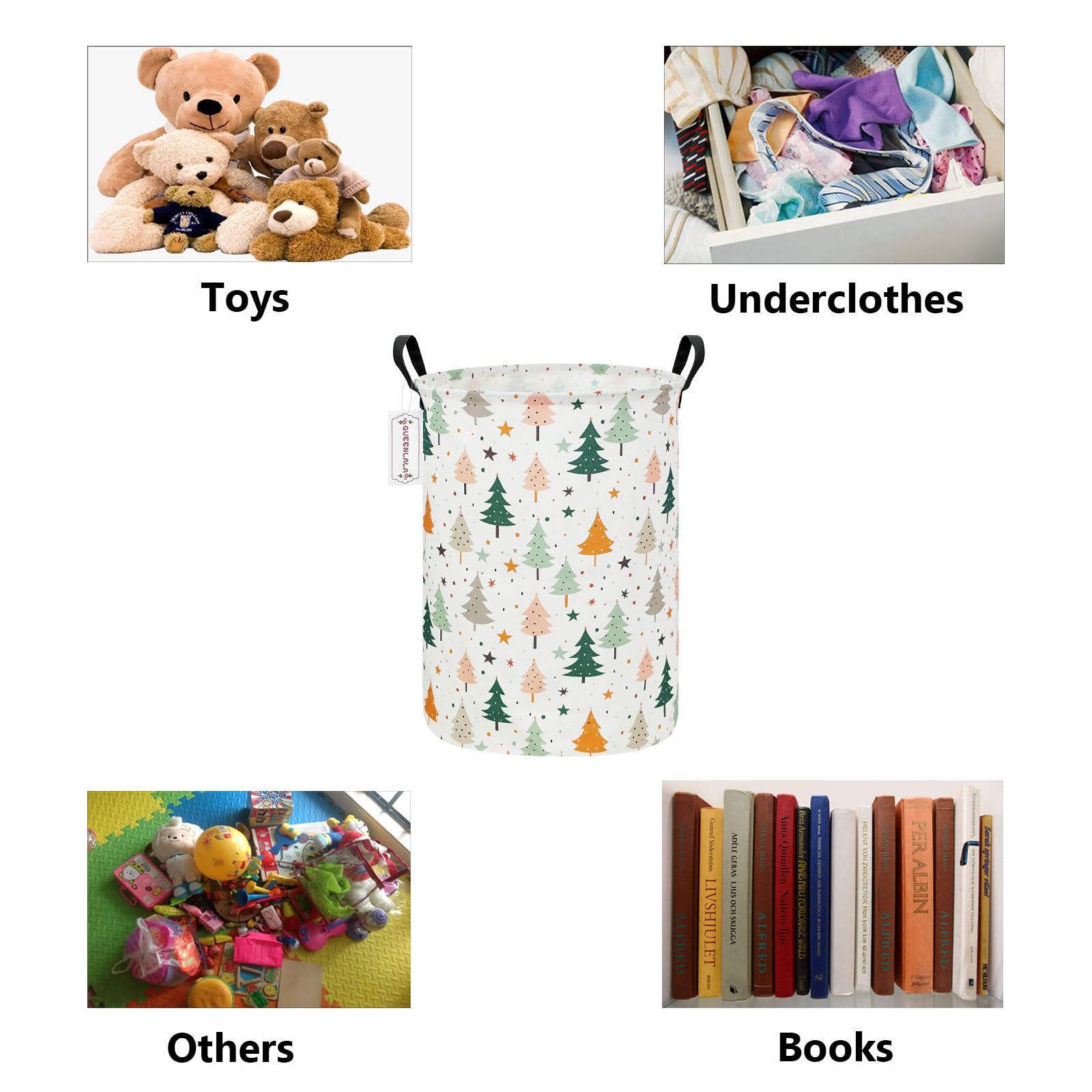 QUEENLALA round pine tree basket collapsible demonstrates easy storage when not in use