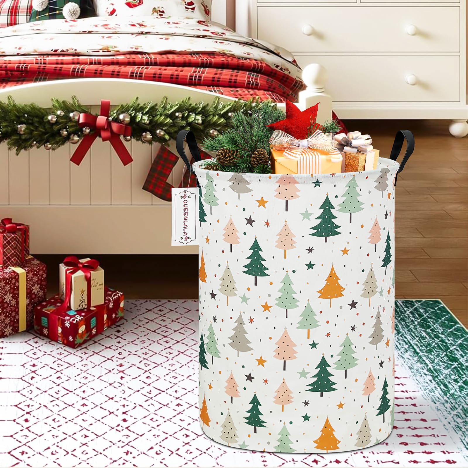 QUEENLALA round pine tree basket in nursery stores soft toys neatly