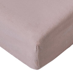 QUENESS muslin crib sheet khaki, front view shows soft, breathable fabric for baby comfort.