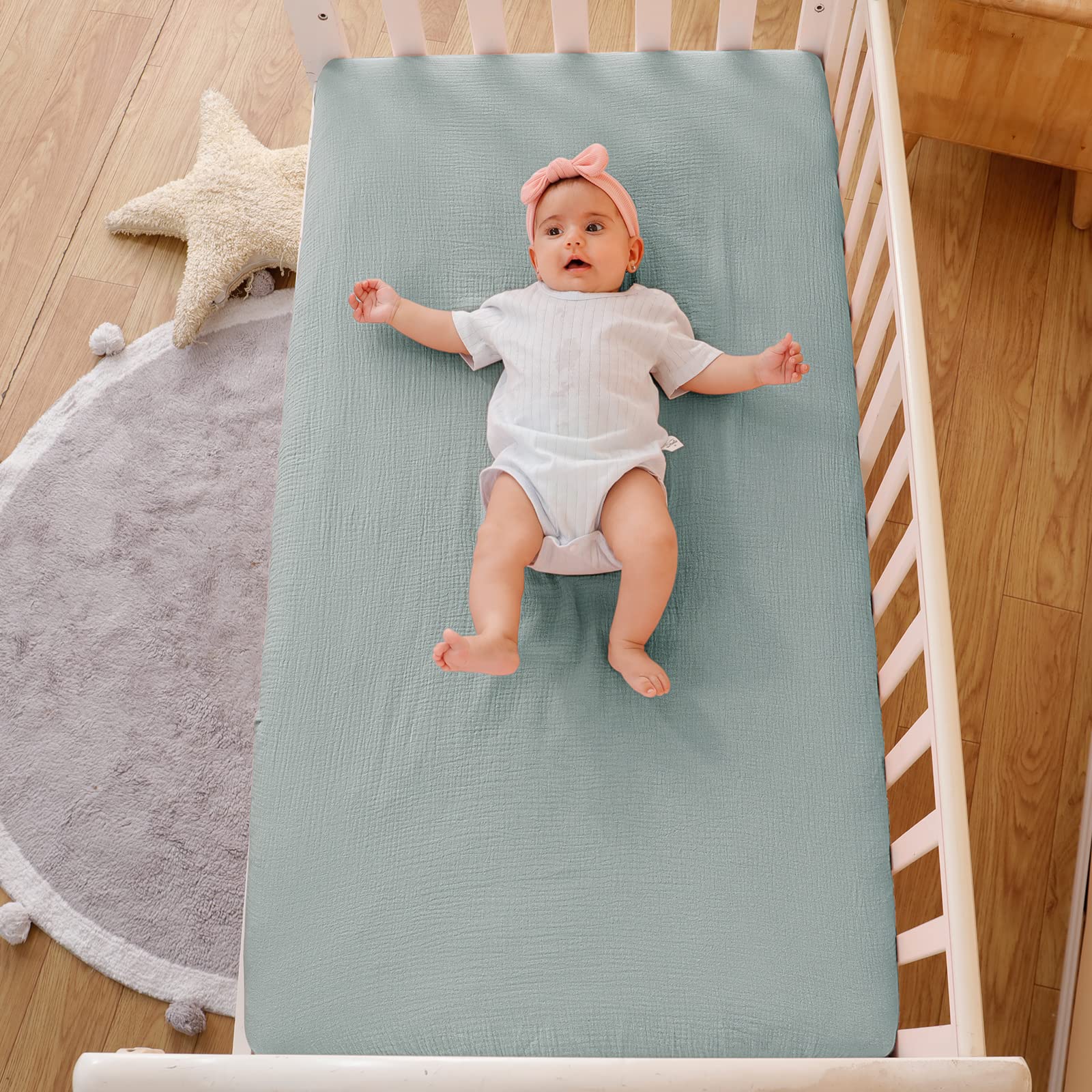 QUENESS sheet is soft for naps and easy care for busy parents