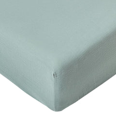 QUENESS muslin crib sheet in sage green, ultra-soft and breathable for baby comfort