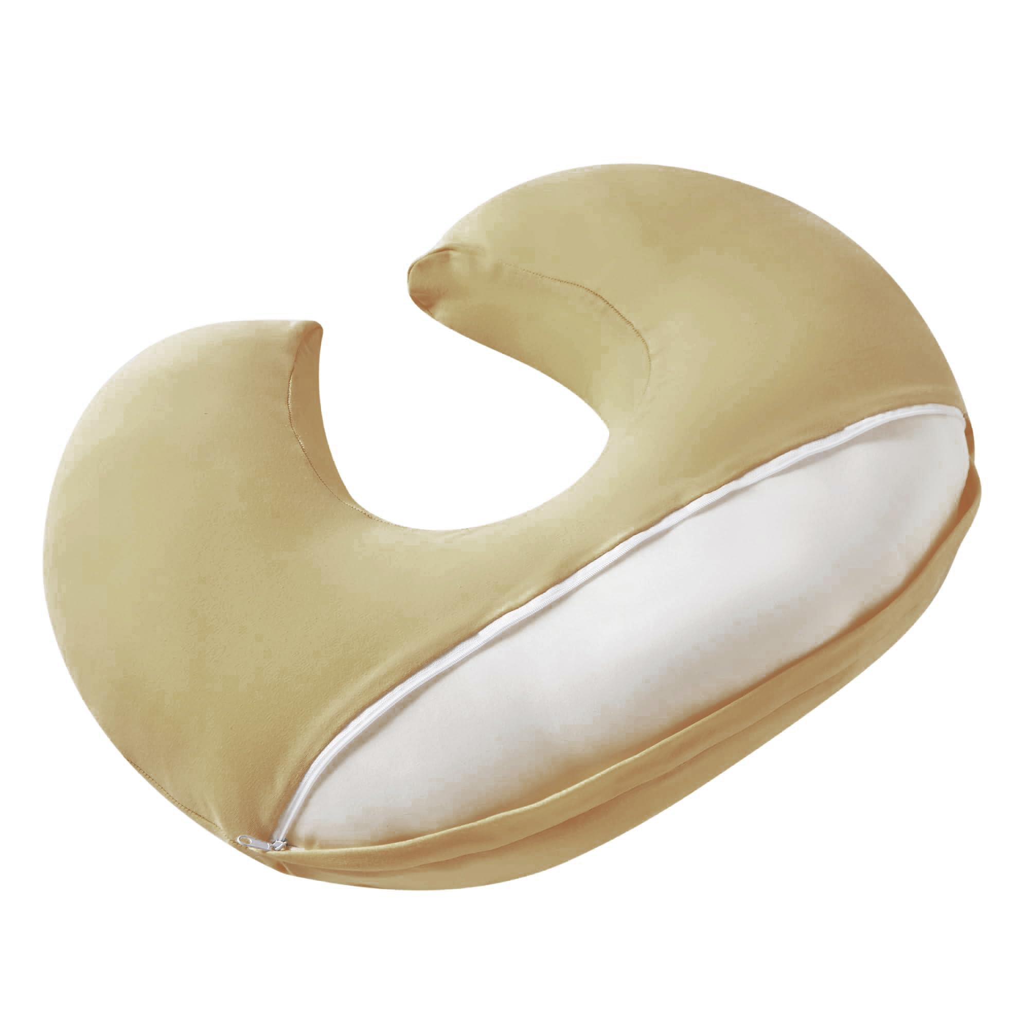 QUENESS nursing pillow feeding position demonstrates arm and baby support.