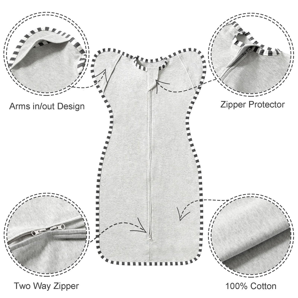 QUENESS Transition Swaddle 2-way zipper, easy diaper changes while baby stays cozy