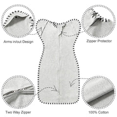 QUENESS Transition Swaddle 2-way zipper, easy diaper changes while baby stays cozy