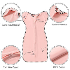 QUENESS Transition Swaddle with 2-way zipper for quick diaper changes.