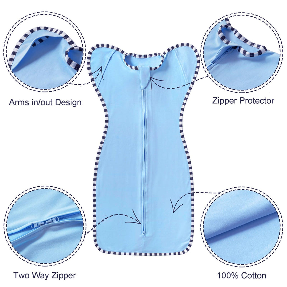 Queness Transition Swaddle arm-up cuffs closeup showing mitten design and arm room