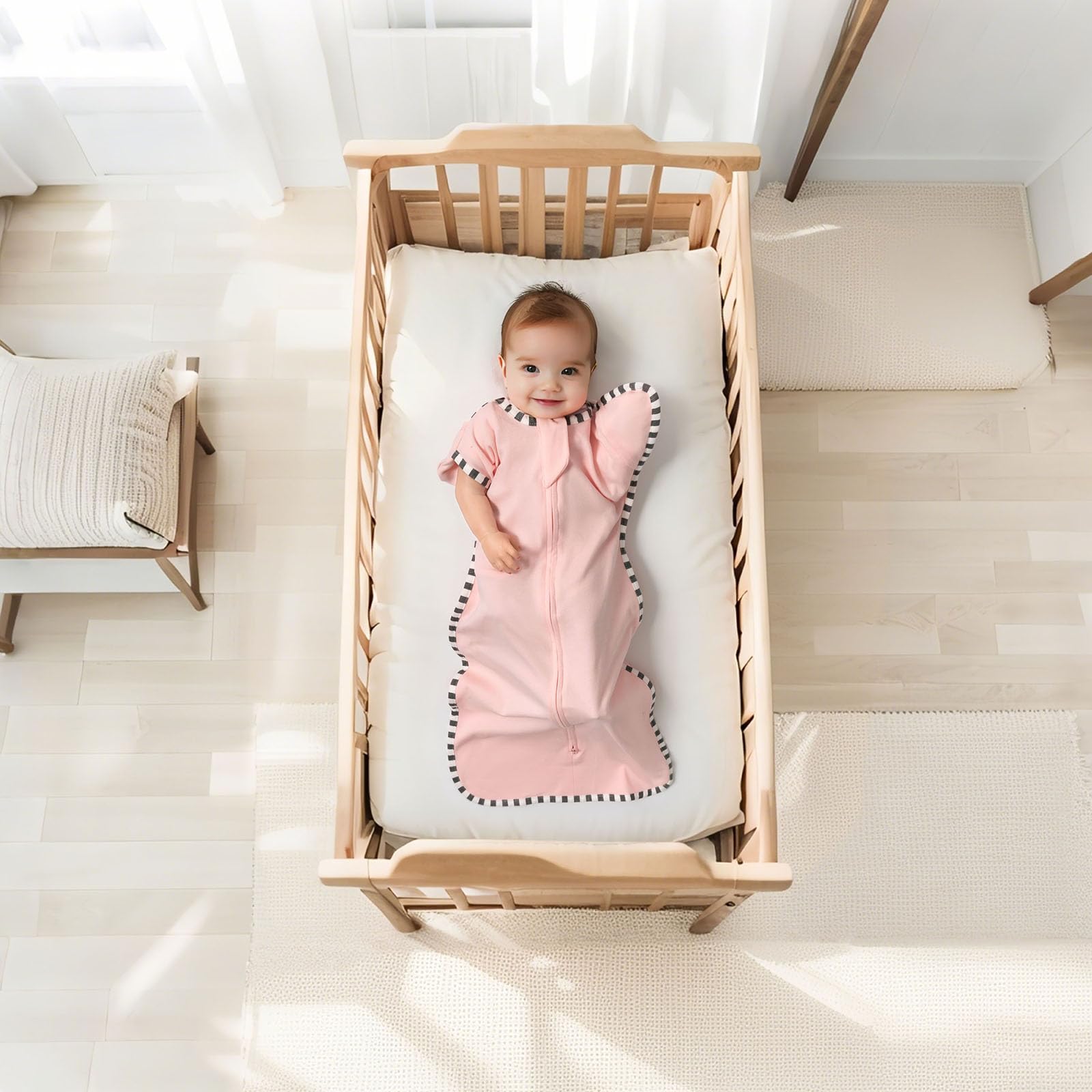 QUENESS Transition Swaddle breathable cotton fabric for gentle skin comfort.