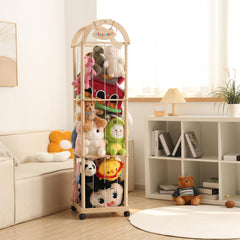 Quewoll large stuffed animal storage organizer front view, 61-inch wooden unit for plush toy organization