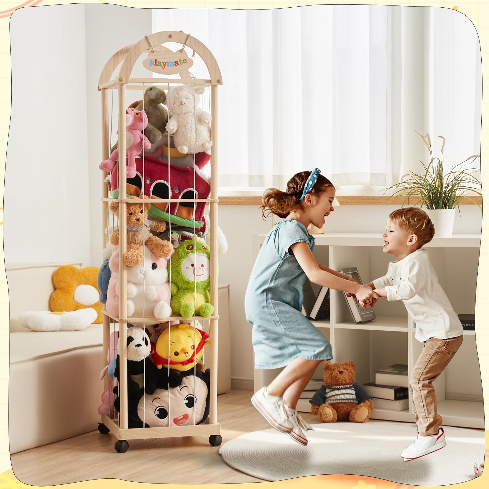 Quewoll rainbow milestone tags illustrate growth-friendly storage for children