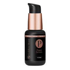 Quicksilver Scientific Peace Serum bottle on a clean vanity, suggesting daily self-care.