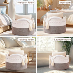 Quincunx basket with reinforced handles ideal for laundry organization