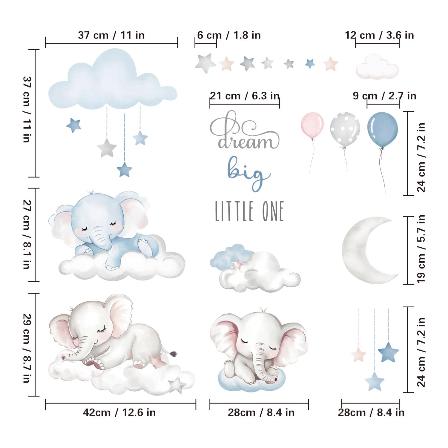 Quinspir elephant wall sticker with moon and stars adds dreamy night-friendly decor