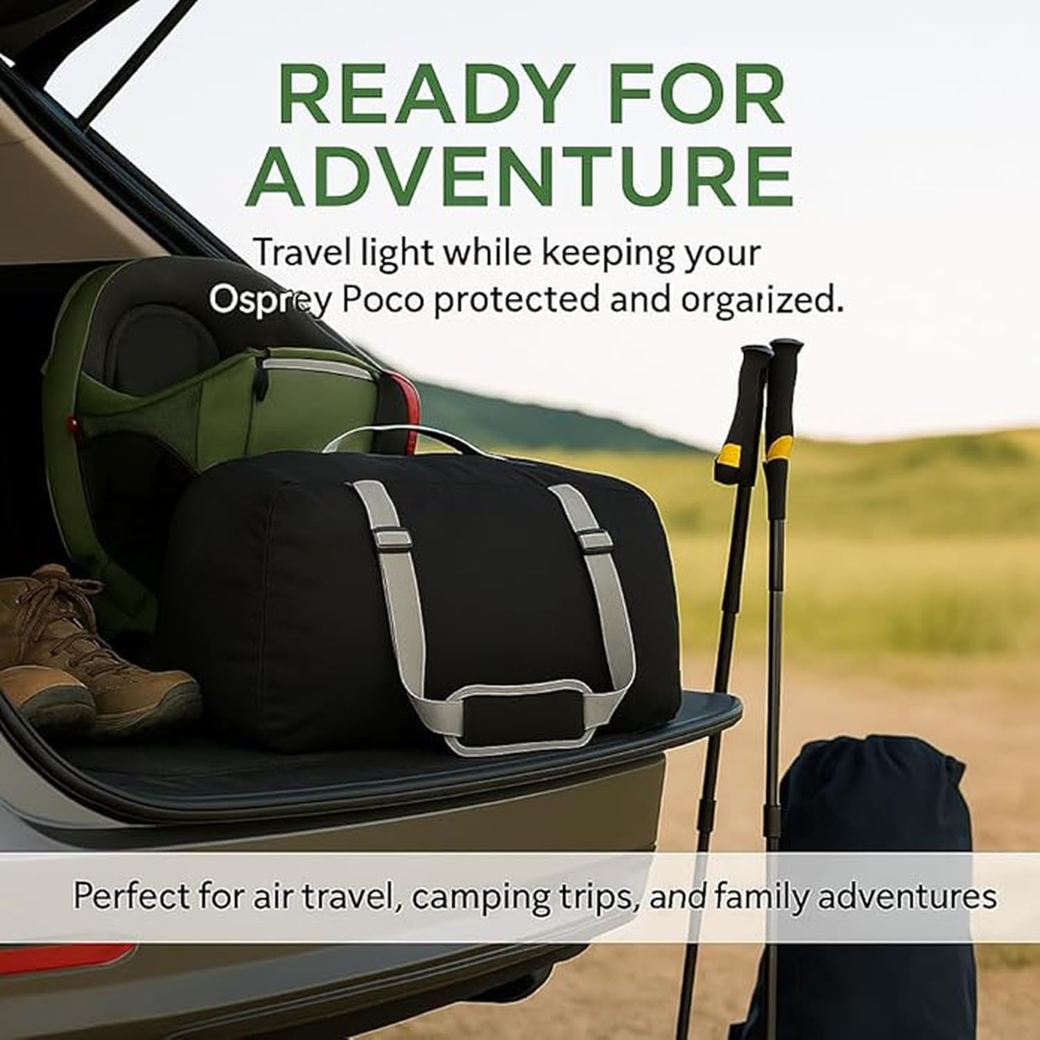 Full-length zipper opening enables quick packing and unpacking of Poco.