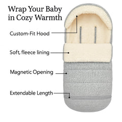 Quintriae footmuff plush interior provides soft warmth for cold days