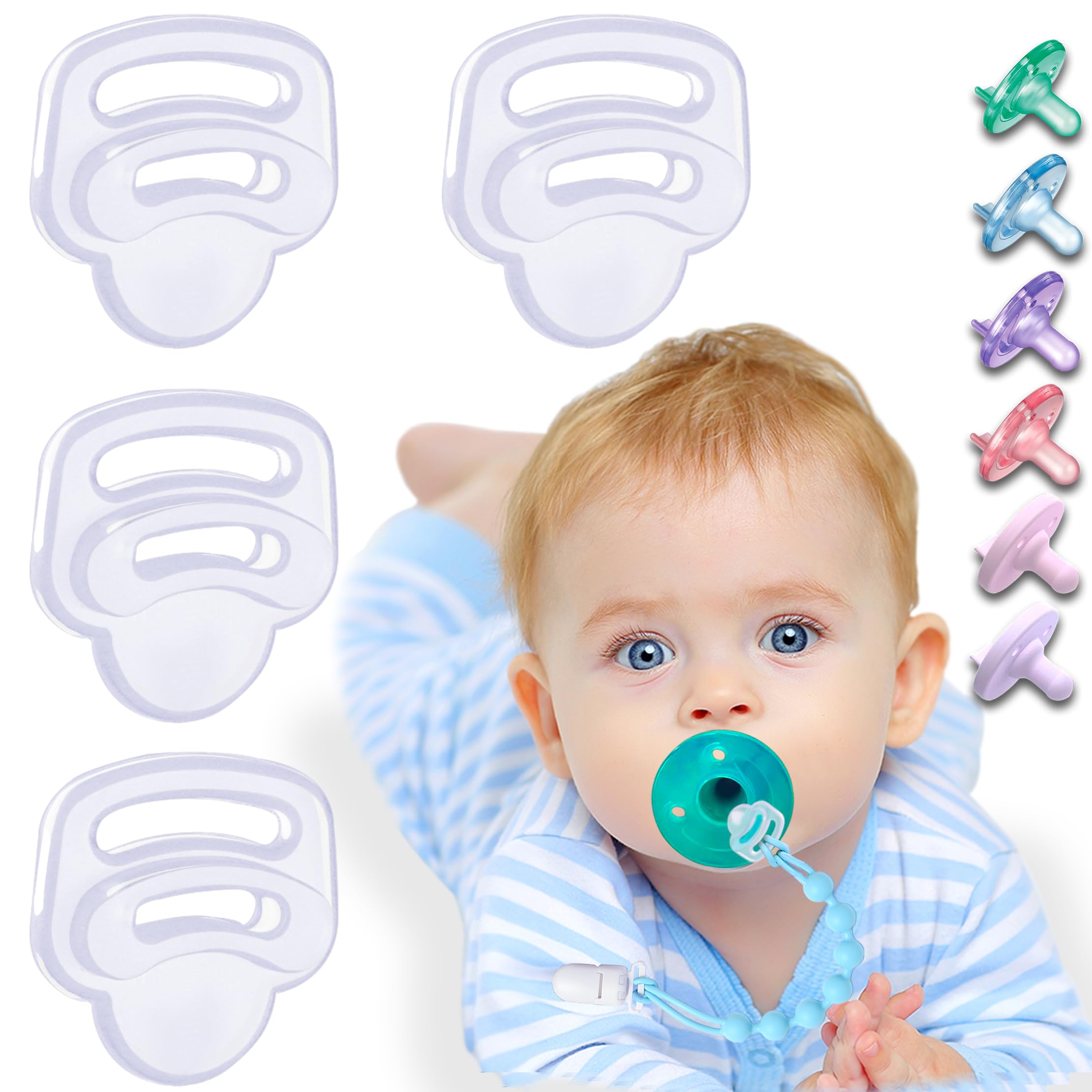 Qunland 4-pack silicone pacifier adapter ring for Soothie, keeps pacifier clean and secure