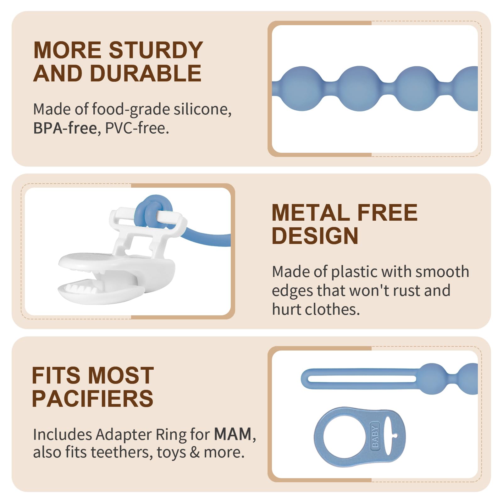 Qunland silicone pacifier clip gray design safe for baby clothing