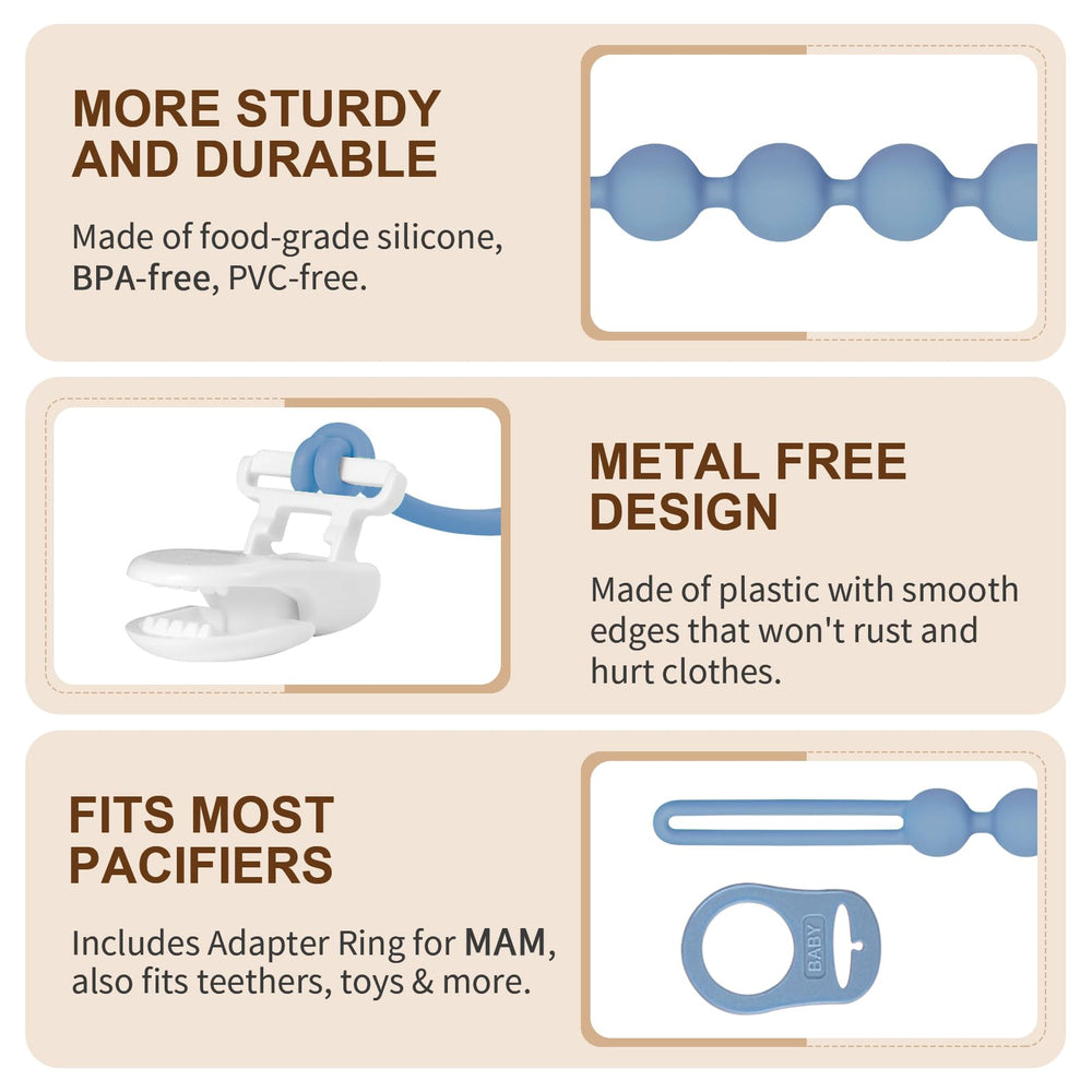 Qunland silicone pacifier clip gray design safe for baby clothing